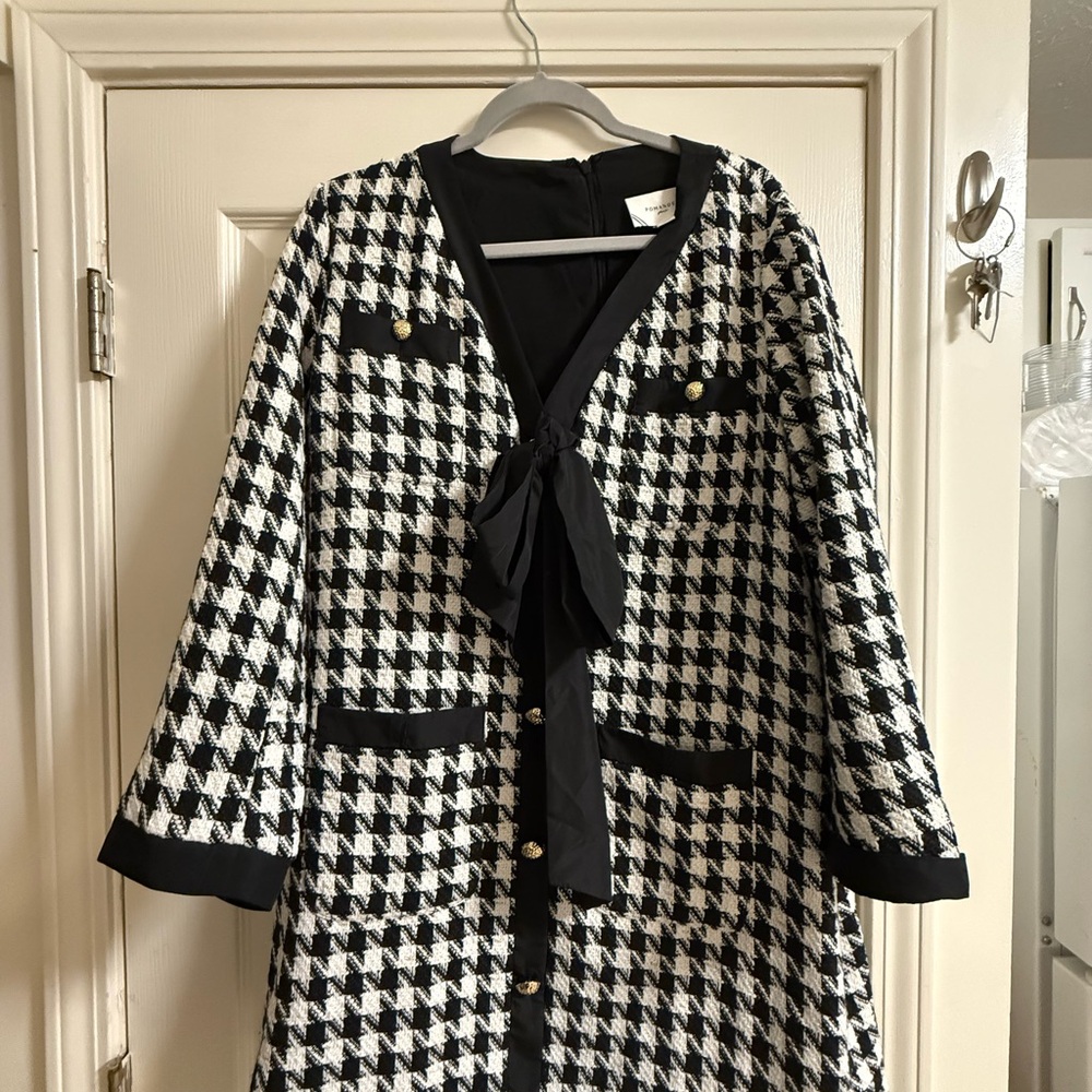 Pomander Place Black and White Houndstooth Coco Tweed Dress